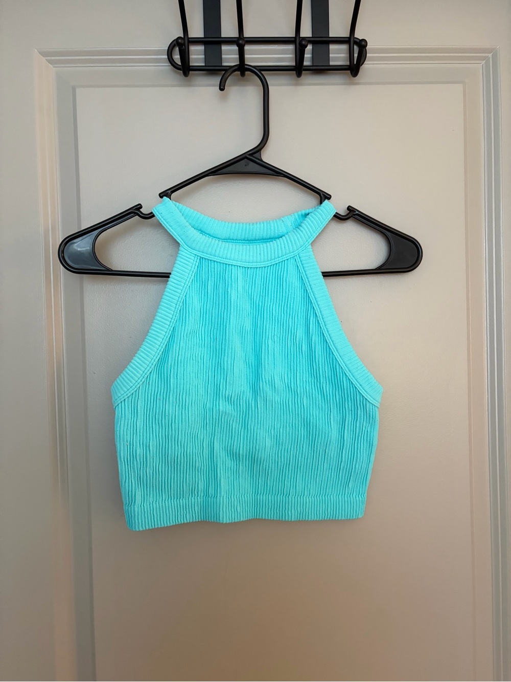 Women’s Ribbed Halter sports  bra Top - Aqua